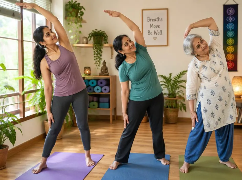 Women's yoga batch practising together at Sukoon Yoga Studio