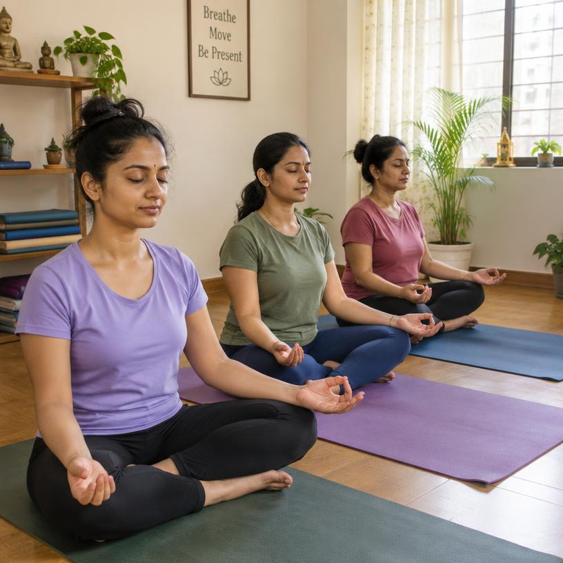 Guided breathing exercise during class