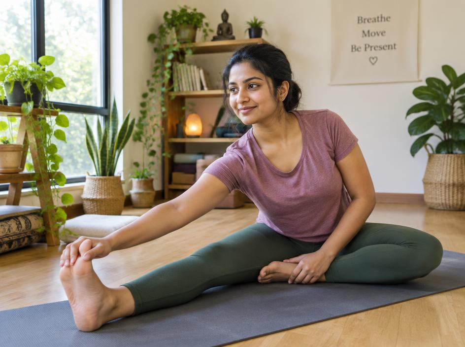 Beginner yoga class with simple guided poses