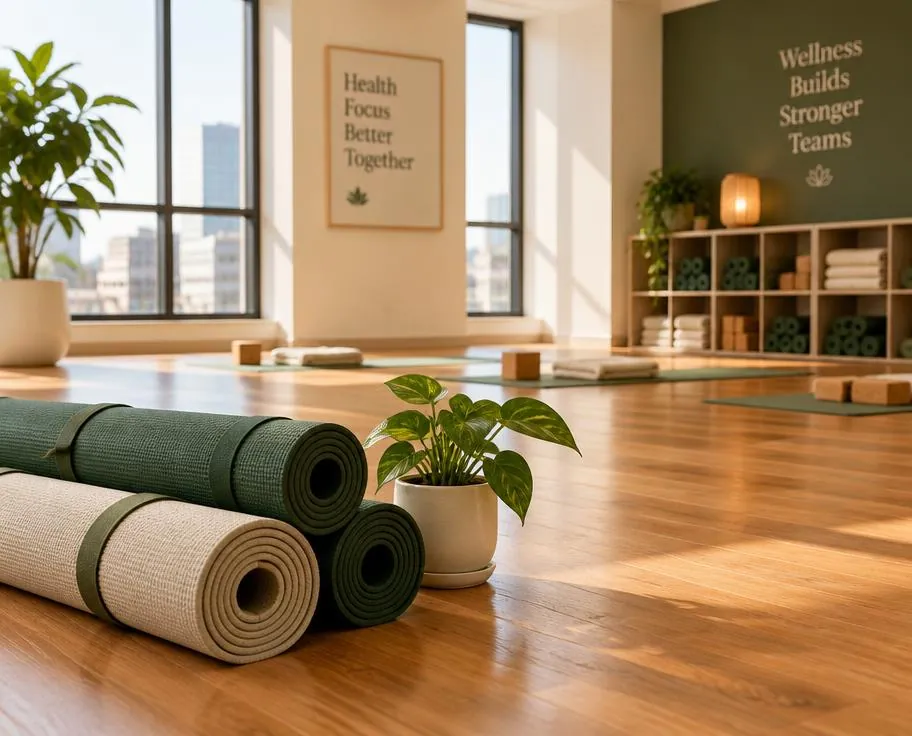 Yoga mats ready for a corporate wellness session